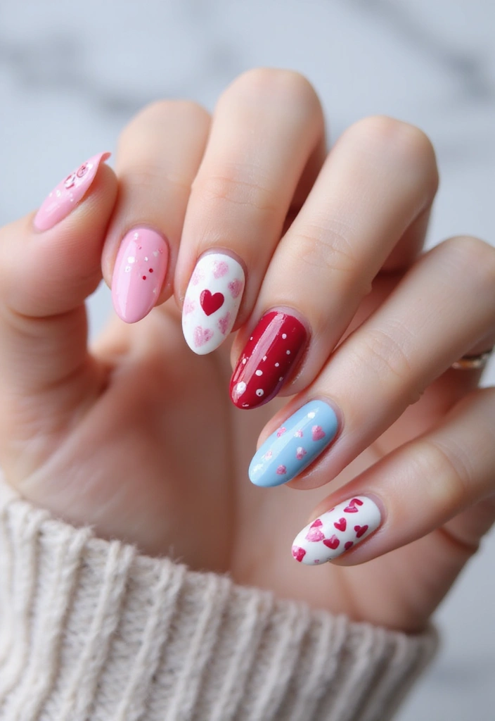 40 Cute Acrylic Nail Ideas for Adorable Hearts - 30. Hand-Painted Hearts