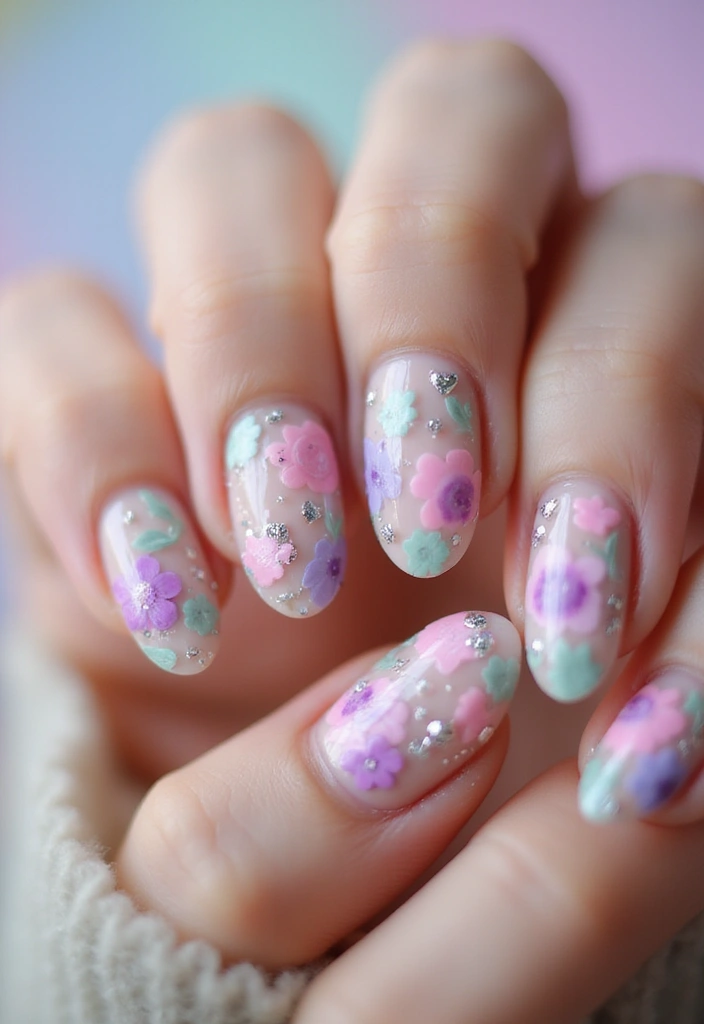 40 Cute Acrylic Nail Ideas for Adorable Hearts - 4. Romantic Floral Hearts