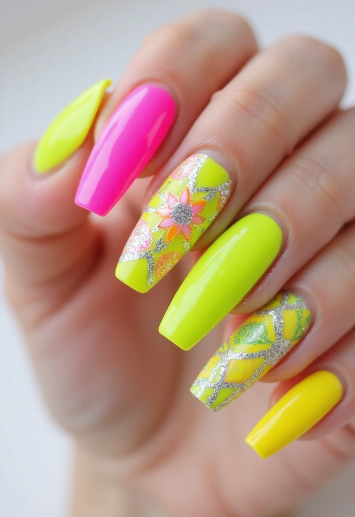 40 Dramatic Long Nail Ideas for Statement-Making - 10. Neon Pop