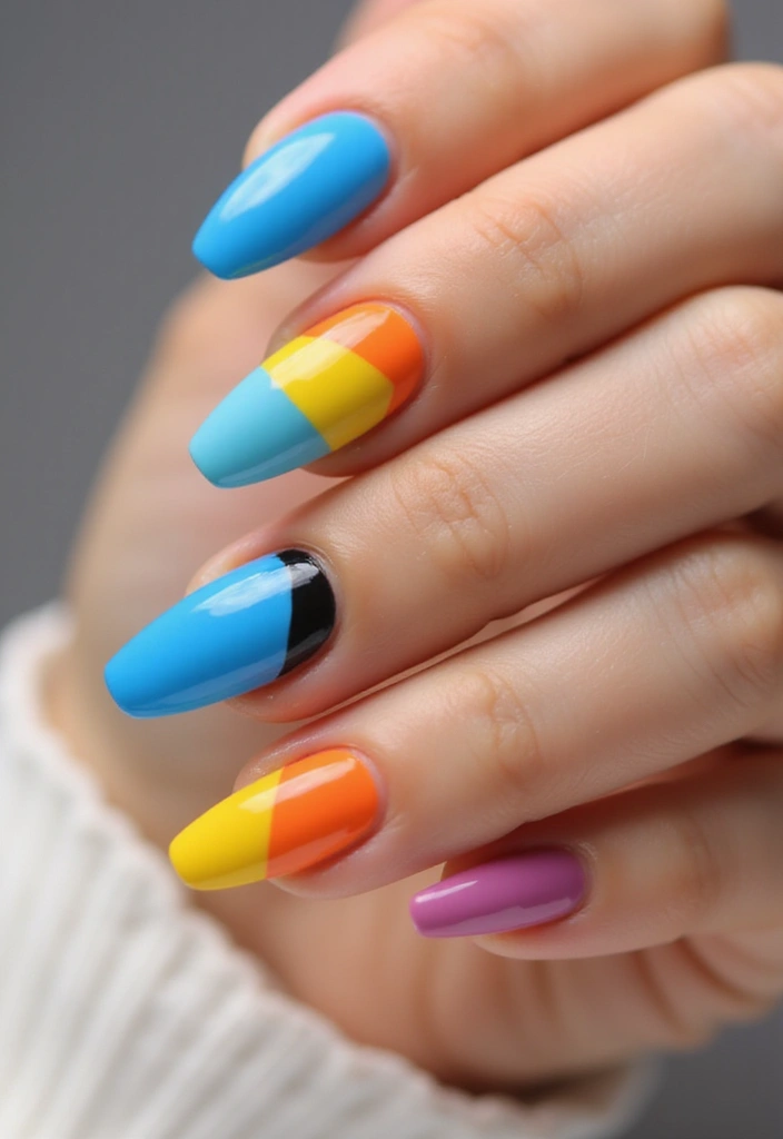 40 Dramatic Long Nail Ideas for Statement-Making - 18. Color Block Chic