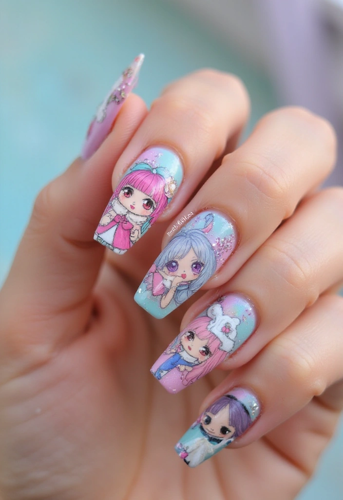40 Dramatic Long Nail Ideas for Statement-Making - 19. Whimsical Characters
