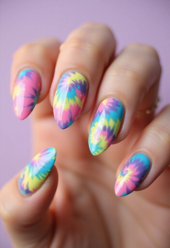 40 Dramatic Long Nail Ideas for Statement-Making - 20. Tie-Dye Delight