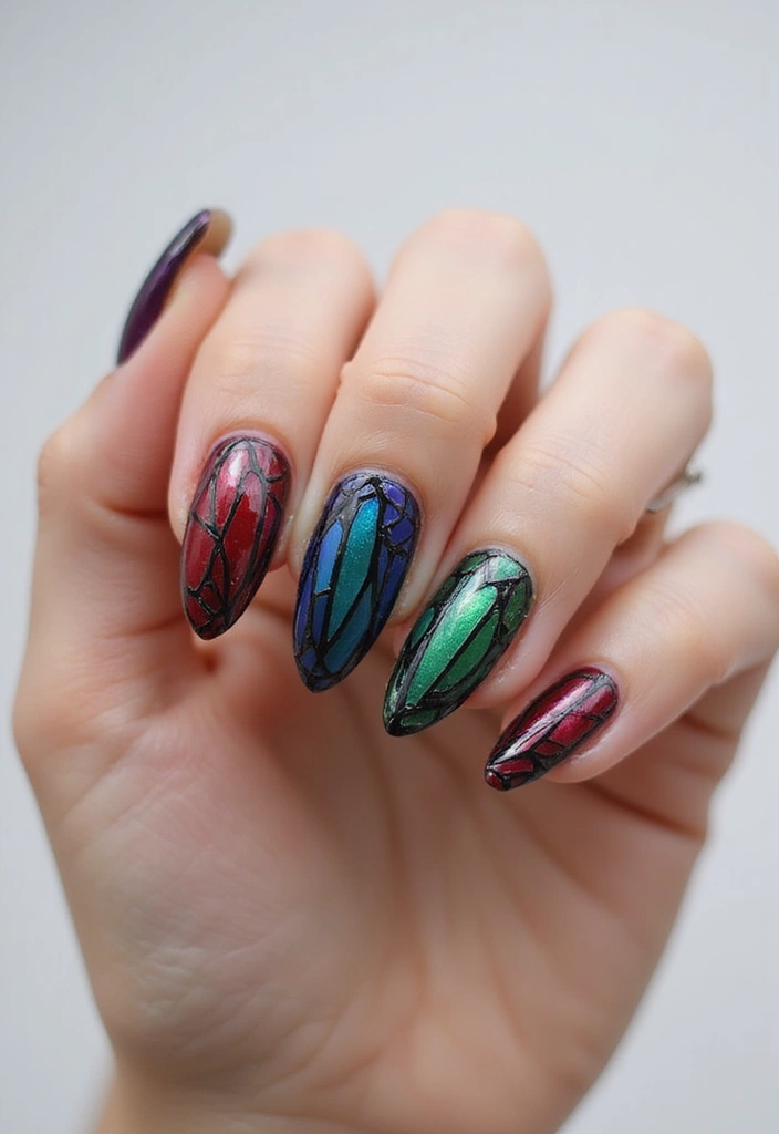 40 Dramatic Long Nail Ideas for Statement-Making - 24. Stained Glass Effect