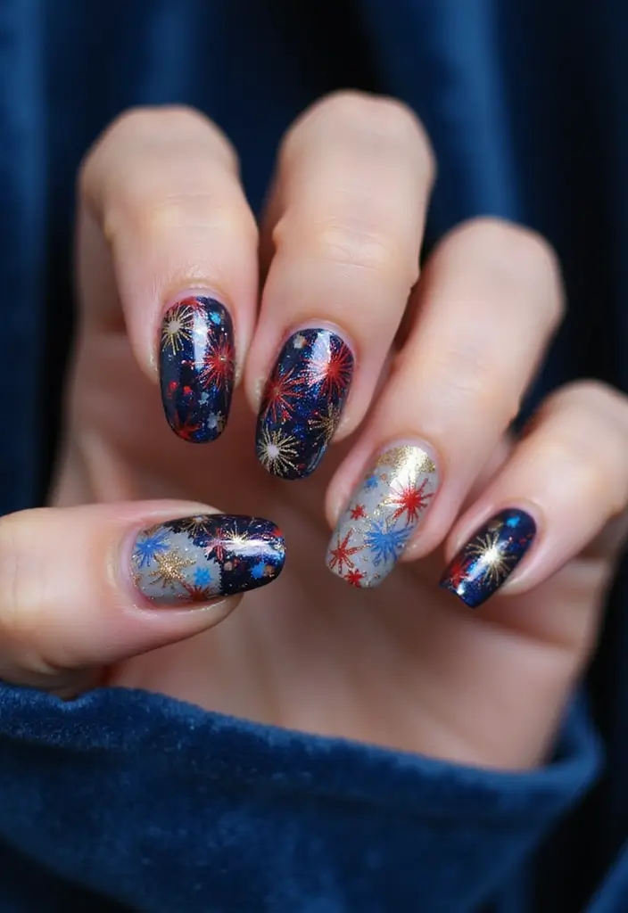40 Dramatic Long Nail Ideas for Statement-Making - 26. Fireworks Celebration