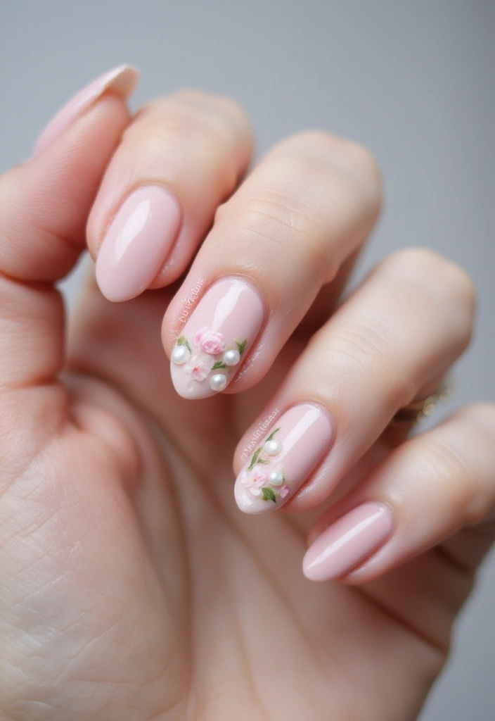 40 Elegant Nails with Pearls for Sophisticated - 10. Elegant Floral with Pearl Centers