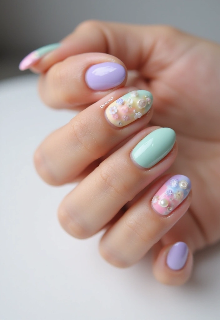 40 Elegant Nails with Pearls for Sophisticated - 12. Whimsical Rainbow with Pearl Pops