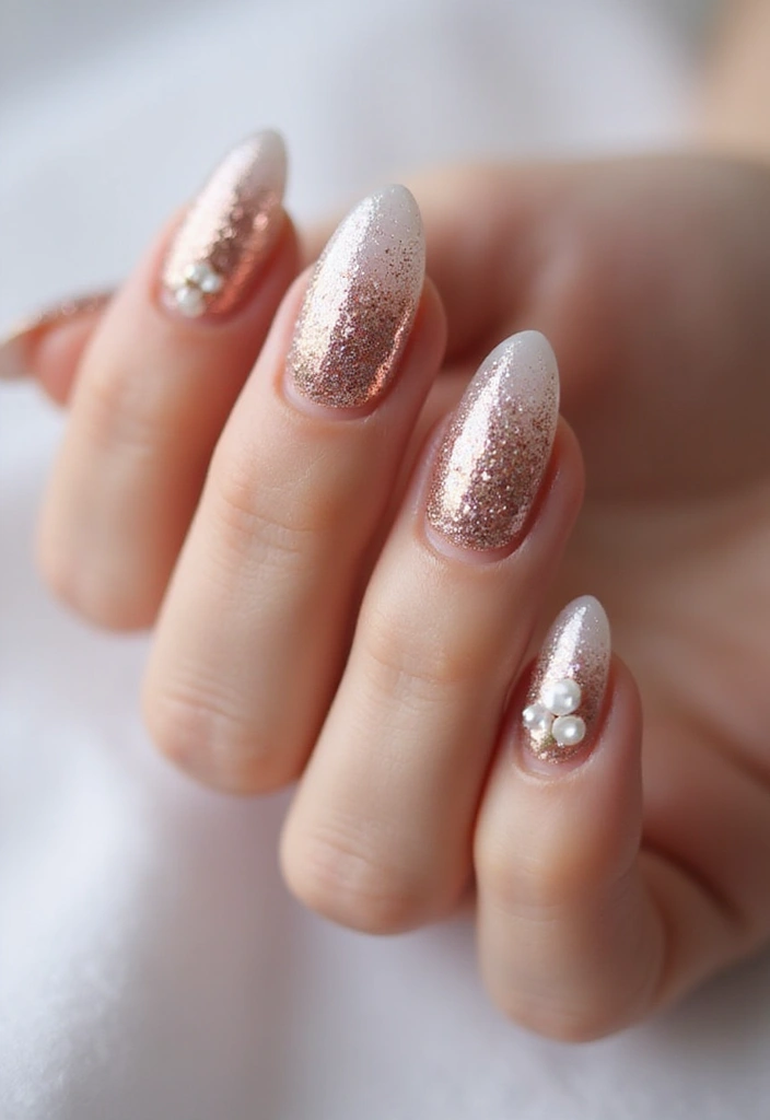 40 Elegant Nails with Pearls for Sophisticated - 15. Glitter Gradient with Pearl Finishes