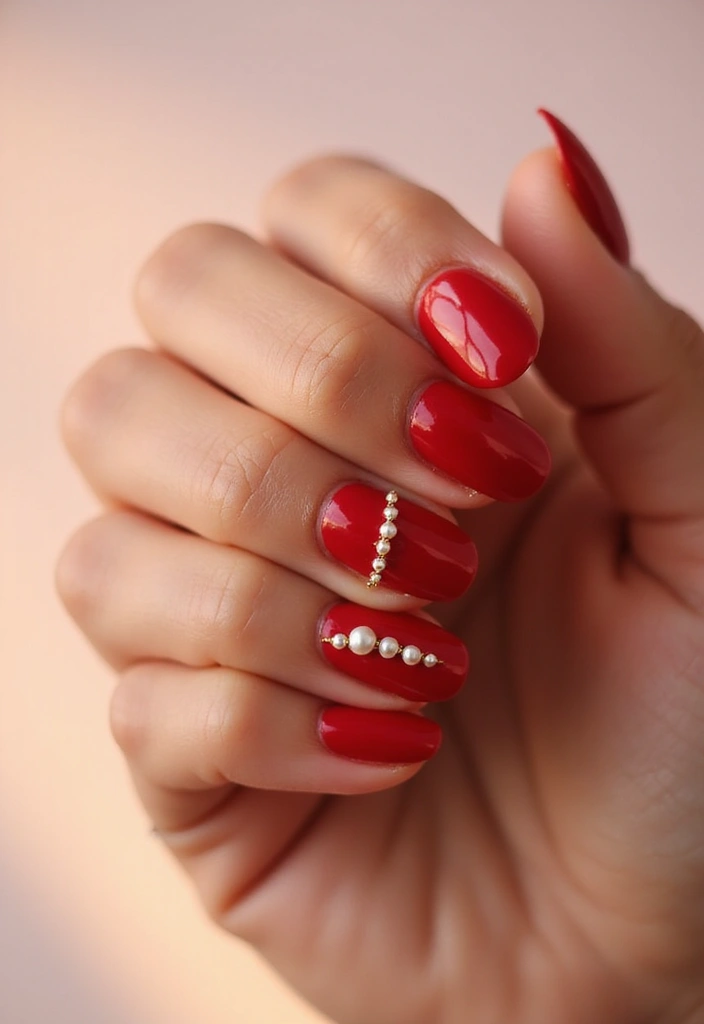40 Elegant Nails with Pearls for Sophisticated - 17. Classic Red with Pearls