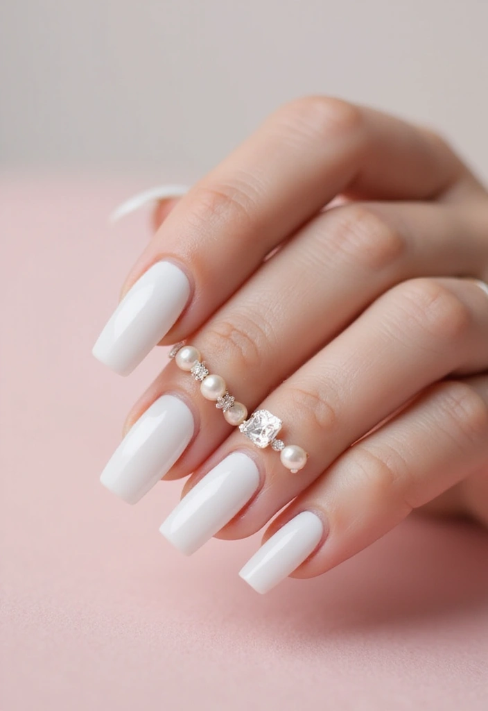 40 Elegant Nails with Pearls for Sophisticated - 19. Bright White with Pearl Accents
