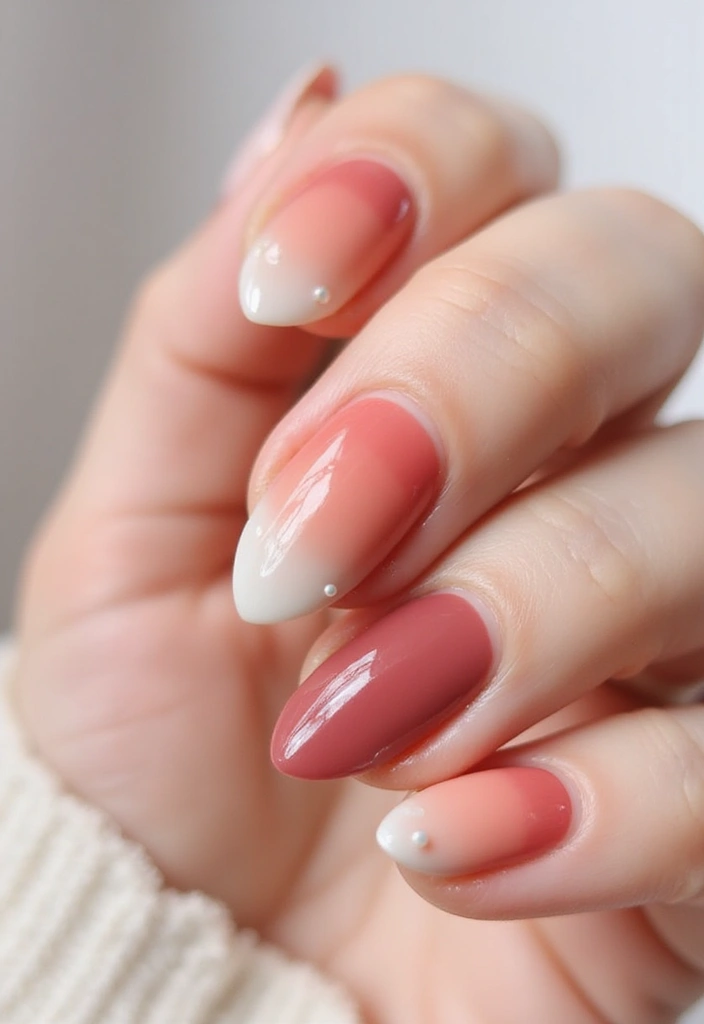 40 Elegant Nails with Pearls for Sophisticated - 2. Ombre Shimmer with Pearl Tips