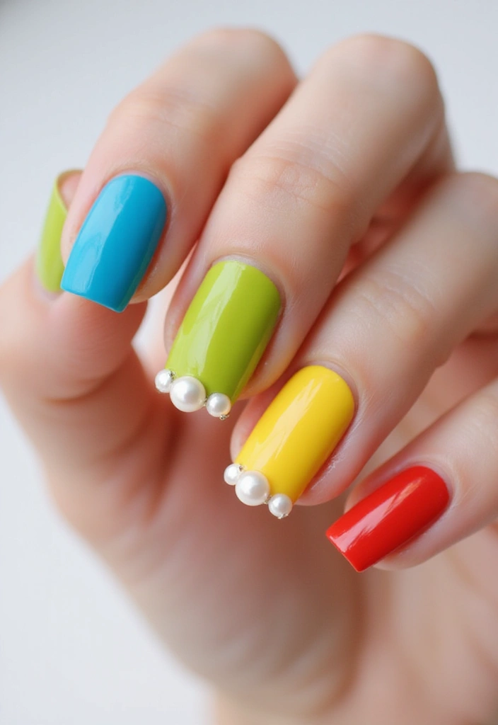 40 Elegant Nails with Pearls for Sophisticated - 25. Color Block with Pearl Touches