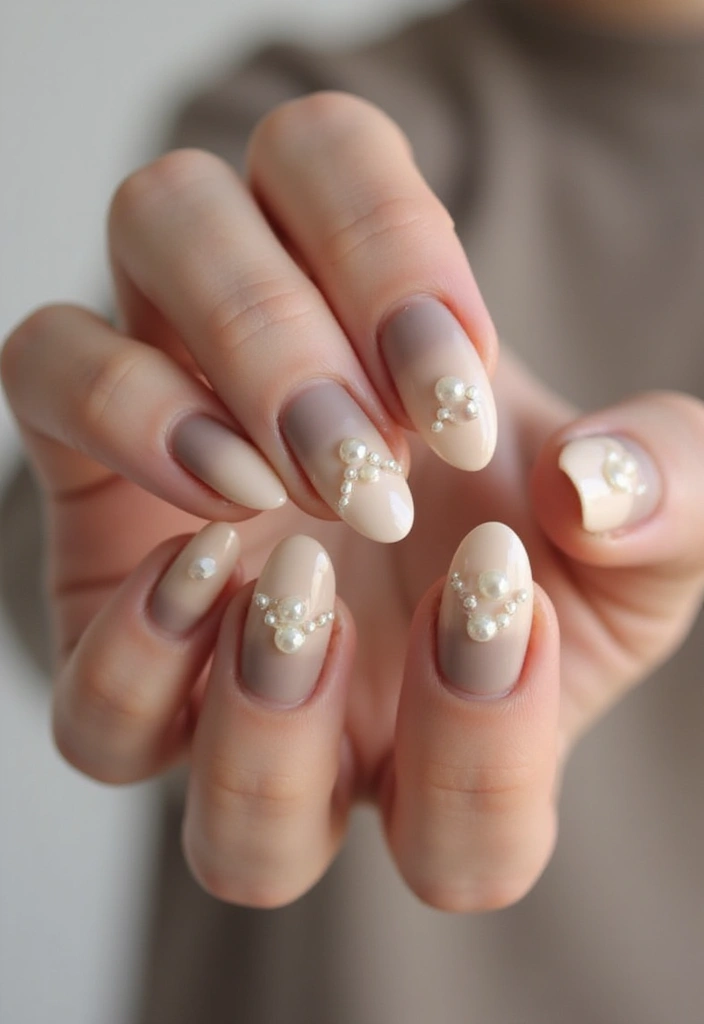 40 Elegant Nails with Pearls for Sophisticated - 30. Earthy Tones with Pearl Touches