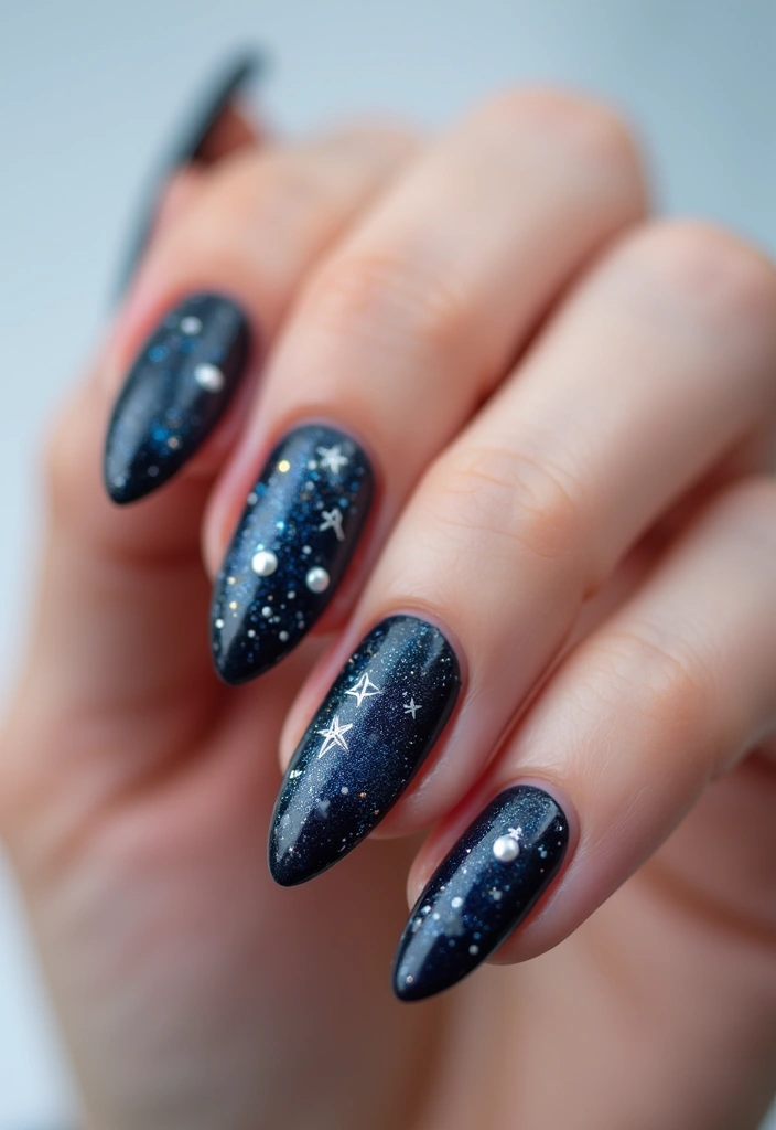 40 Elegant Nails with Pearls for Sophisticated - 33. Glittery Stars with Pearl Accents
