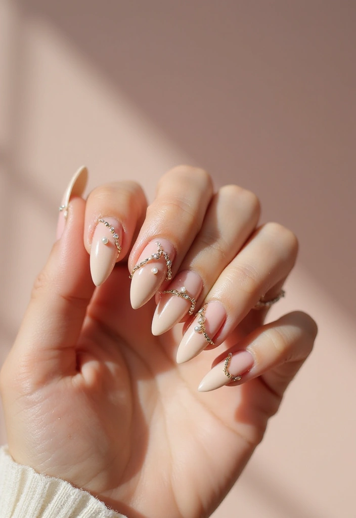 40 Elegant Nails with Pearls for Sophisticated - 35. Delicate Chains with Pearls