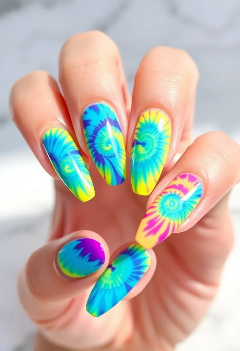 40 Kid-Friendly Nail Ideas for Creative Joyful Play - 11. Tie-Dye Twirls