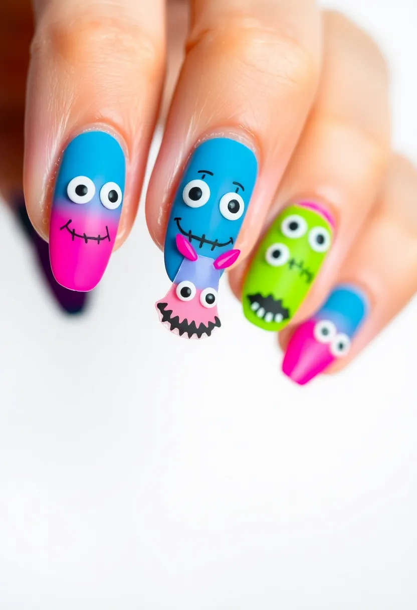 40 Kid-Friendly Nail Ideas for Creative Joyful Play - 19. Fun Monster Faces