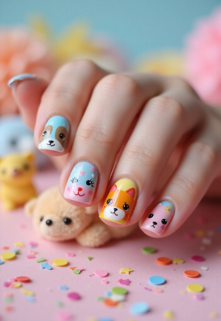 40 Kid-Friendly Nail Ideas for Creative Joyful Play - 2. Cute Animal Faces
