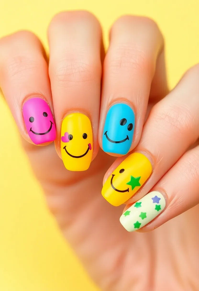 40 Kid-Friendly Nail Ideas for Creative Joyful Play - 32. Smiley Faces