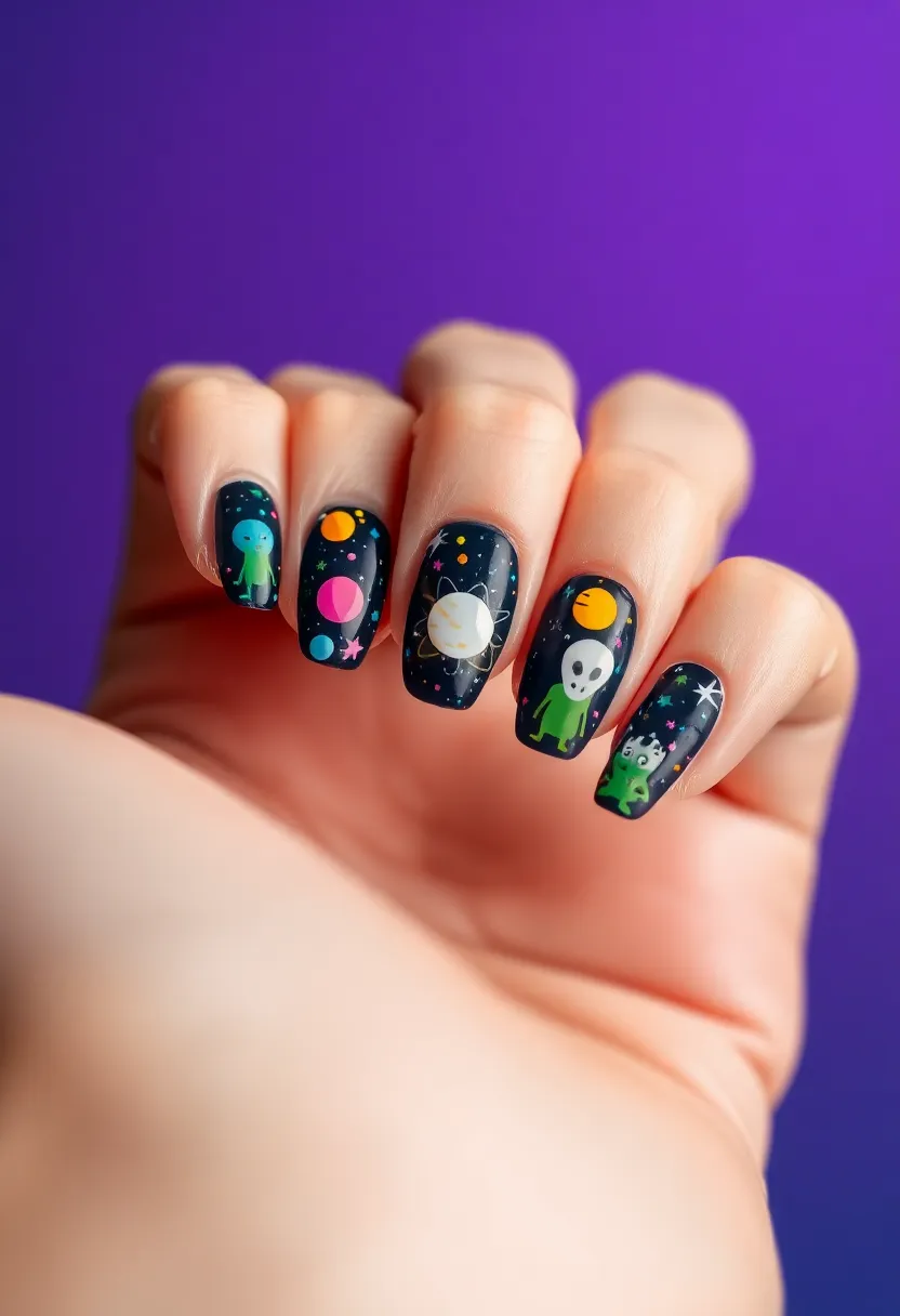 40 Kid-Friendly Nail Ideas for Creative Joyful Play - 35. Space Adventure