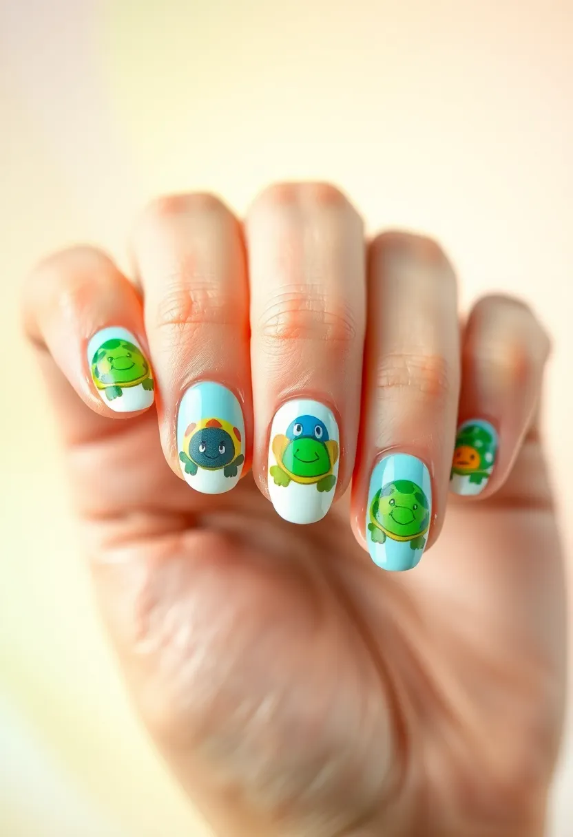 40 Kid-Friendly Nail Ideas for Creative Joyful Play - 39. Colorful Turtles