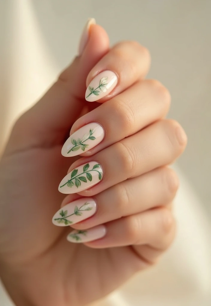 40 Minimalist Simple Nail Ideas for Clean Captivating Looks - 33. Leafy Accents