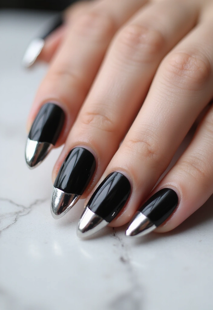 40 Modern French Tip Nail Ideas for Classic Twists That Slay - 19. Edgy Chrome Tips