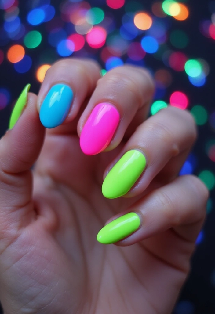 40 Modern French Tip Nail Ideas for Classic Twists That Slay - 24. Party-Ready Neon Tips
