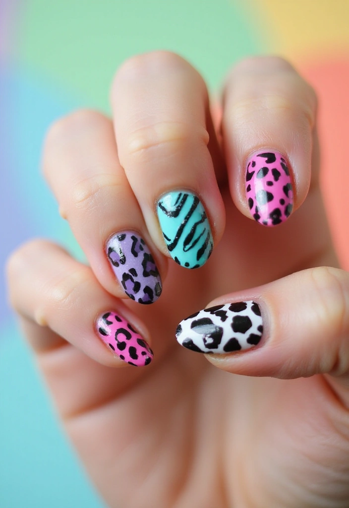 40 Modern French Tip Nail Ideas for Classic Twists That Slay - 28. Colorful Animal Print Tips