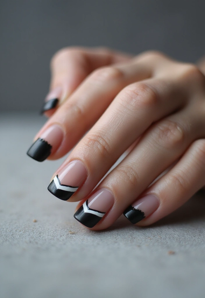 40 Modern French Tip Nail Ideas for Classic Twists That Slay - 40. Graphic Lines