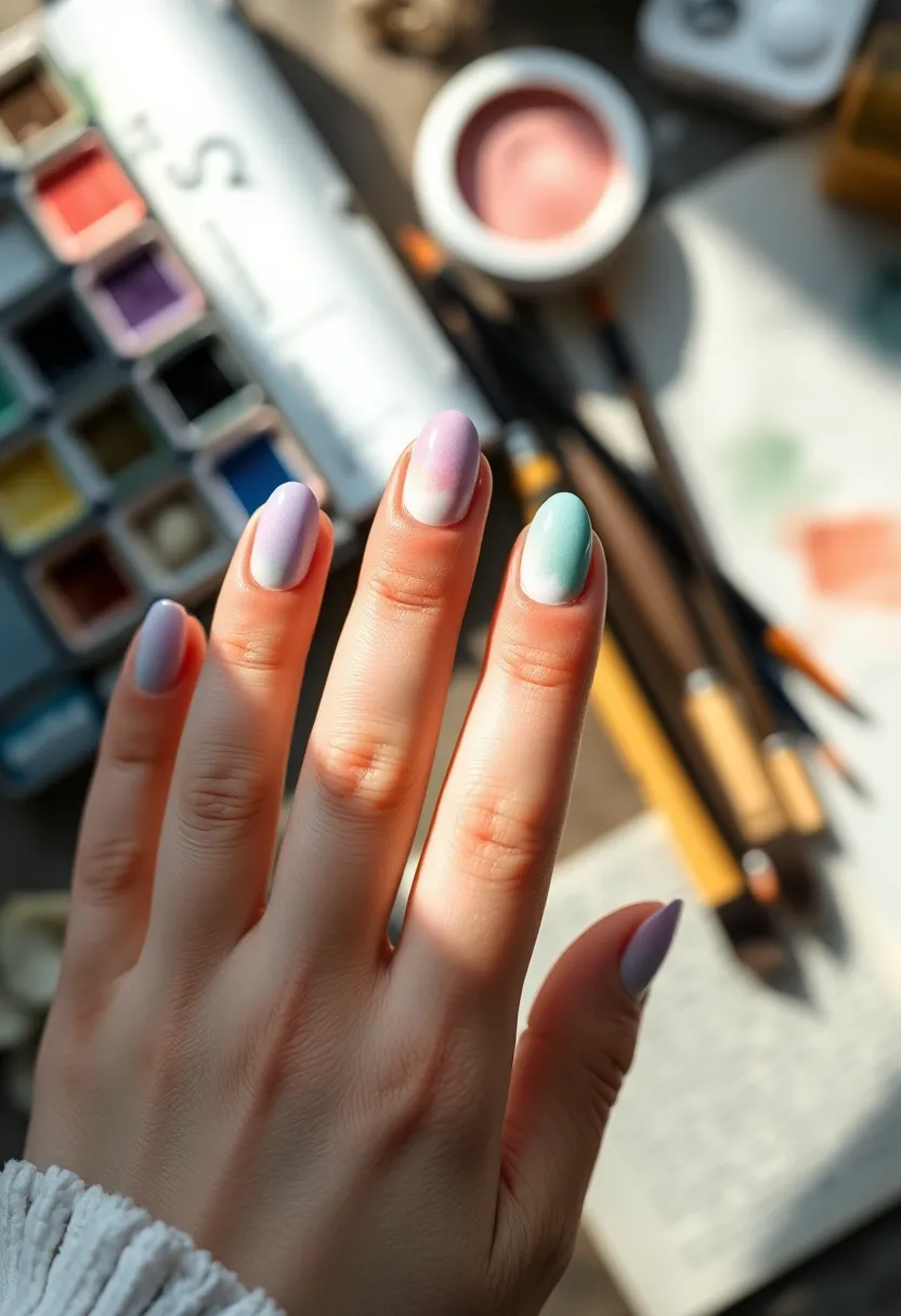 40 Popular Nail Shape Ideas for Every Preference and Personality - 20. Watercolor Wonders