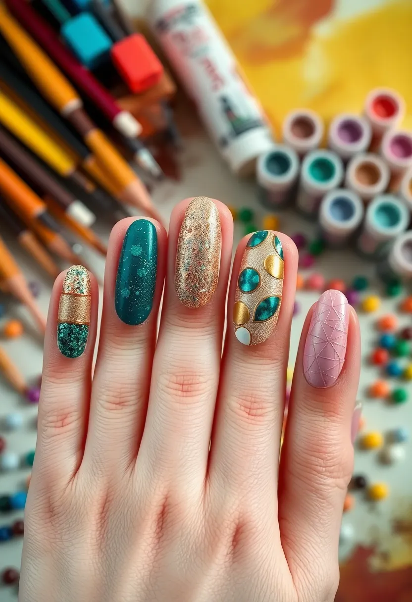 40 Popular Nail Shape Ideas for Every Preference and Personality - 39. Artistic Mixed Media