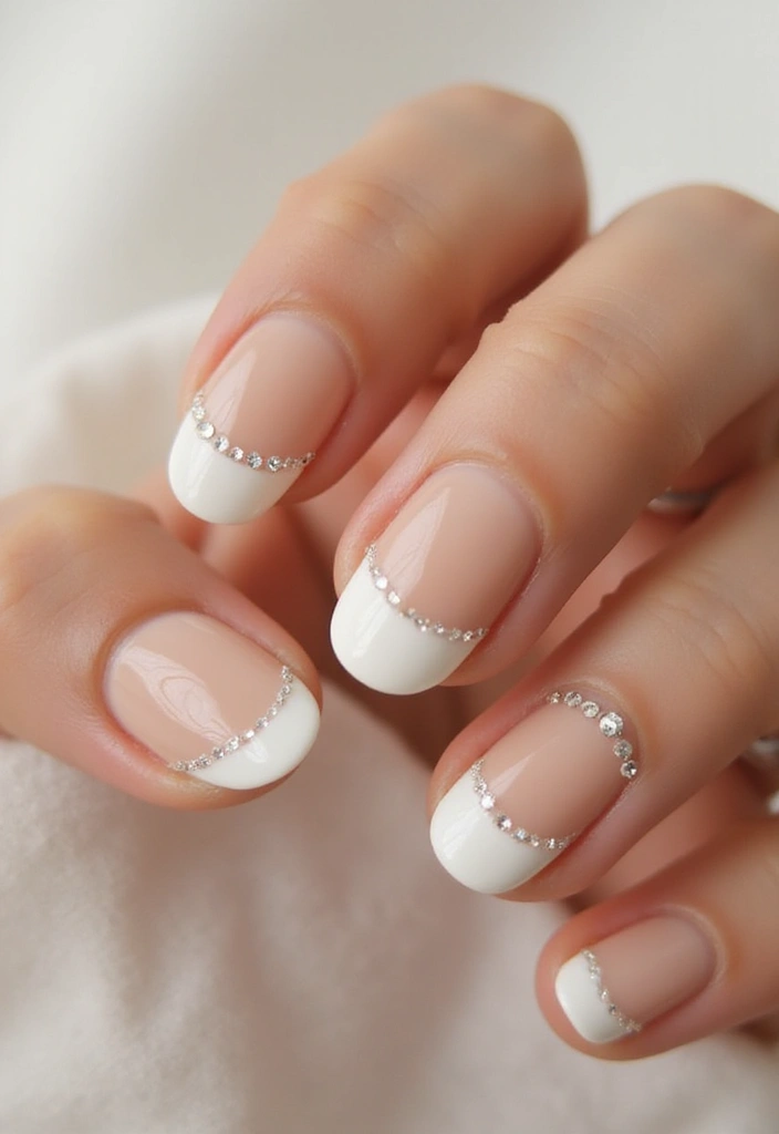 40 Rhinestone Nail Ideas for Dazzling Detail-Oriented Drama - 1. Classic French Tips with a Rhinestone Twist