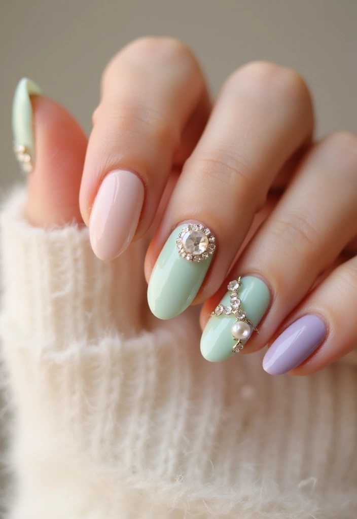 40 Rhinestone Nail Ideas for Dazzling Detail-Oriented Drama - 11. Vintage Glam with Pearl and Rhinestone Combinations