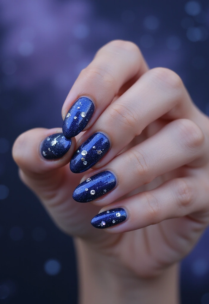 40 Rhinestone Nail Ideas for Dazzling Detail-Oriented Drama - 13. Celestial Nail Art with Stars and Rhinestones