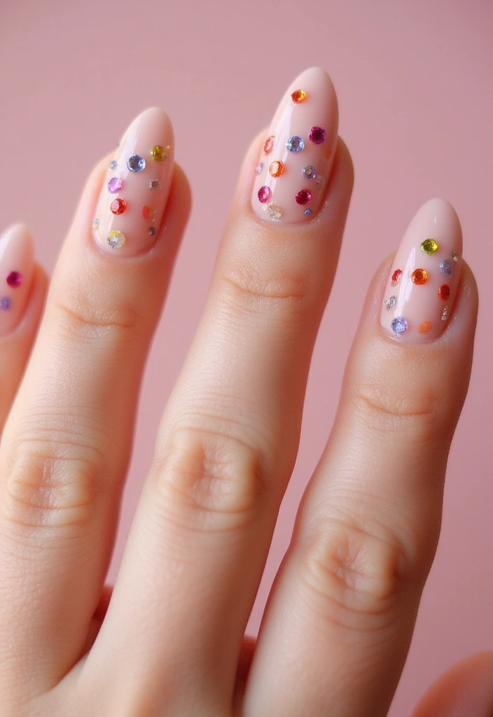 40 Rhinestone Nail Ideas for Dazzling Detail-Oriented Drama - 16. Multicolored Rhinestone Nail Art