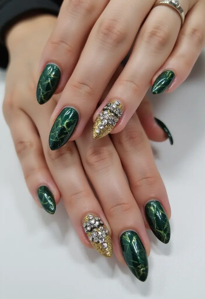 40 Rhinestone Nail Ideas for Dazzling Detail-Oriented Drama - 17. Art Deco-Inspired Nails with Rhinestones