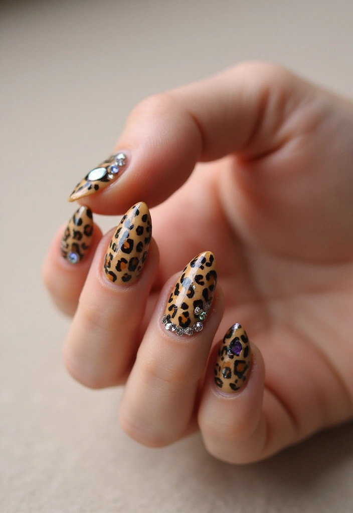 40 Rhinestone Nail Ideas for Dazzling Detail-Oriented Drama - 18. Animal Print with Rhinestone Highlights