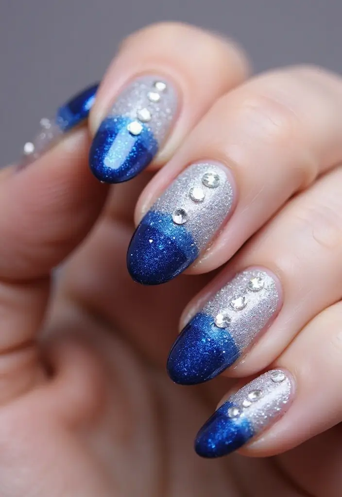 40 Rhinestone Nail Ideas for Dazzling Detail-Oriented Drama - 19. Gradient Glitter with Rhinestones