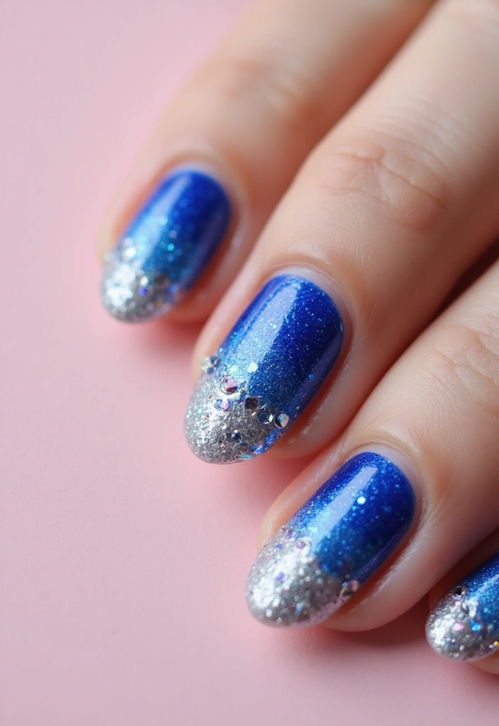40 Rhinestone Nail Ideas for Dazzling Detail-Oriented Drama - 2. Glitter Gradient with Rhinestone Highlights