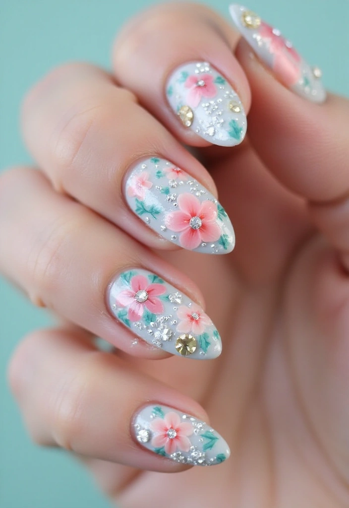 40 Rhinestone Nail Ideas for Dazzling Detail-Oriented Drama - 20. Seasonal Nail Art with Rhinestones