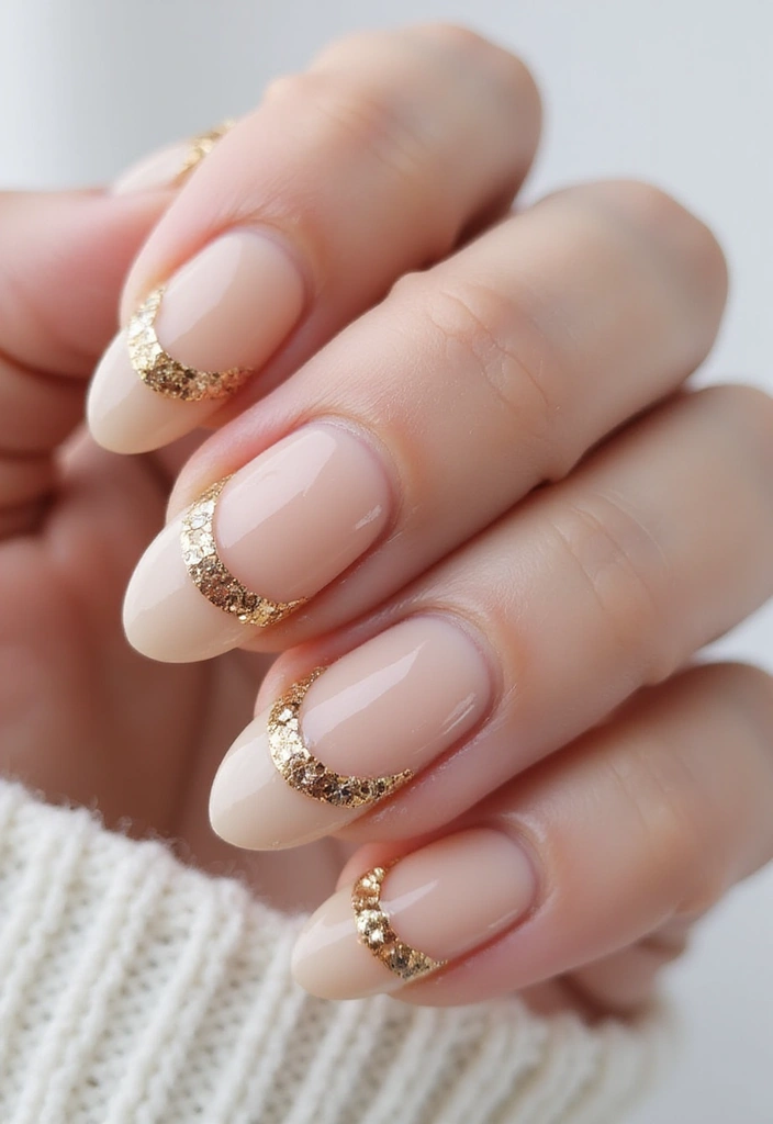 40 Rhinestone Nail Ideas for Dazzling Detail-Oriented Drama - 21. Sparkly Half-Moon Nails with Rhinestones