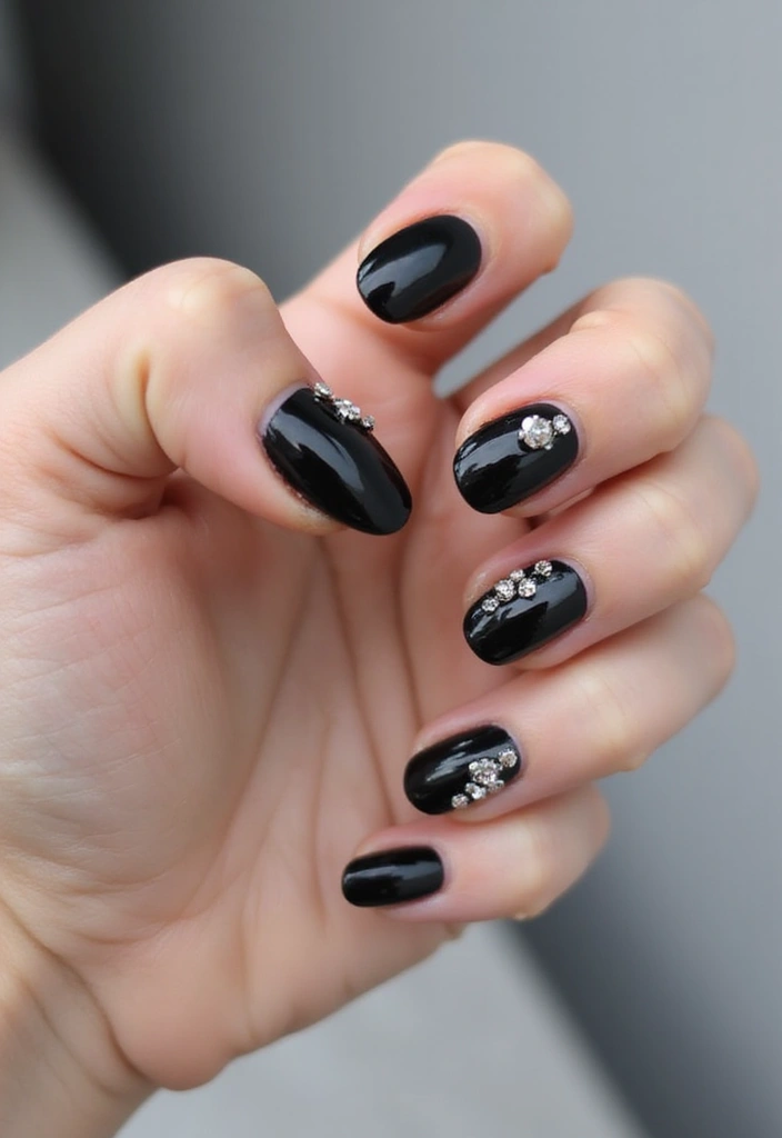 40 Rhinestone Nail Ideas for Dazzling Detail-Oriented Drama - 22. Monochrome Magic with Rhinestone Accents