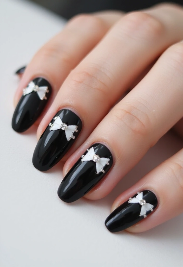 40 Rhinestone Nail Ideas for Dazzling Detail-Oriented Drama - 26. Elegant Tuxedo Nails with Rhinestones
