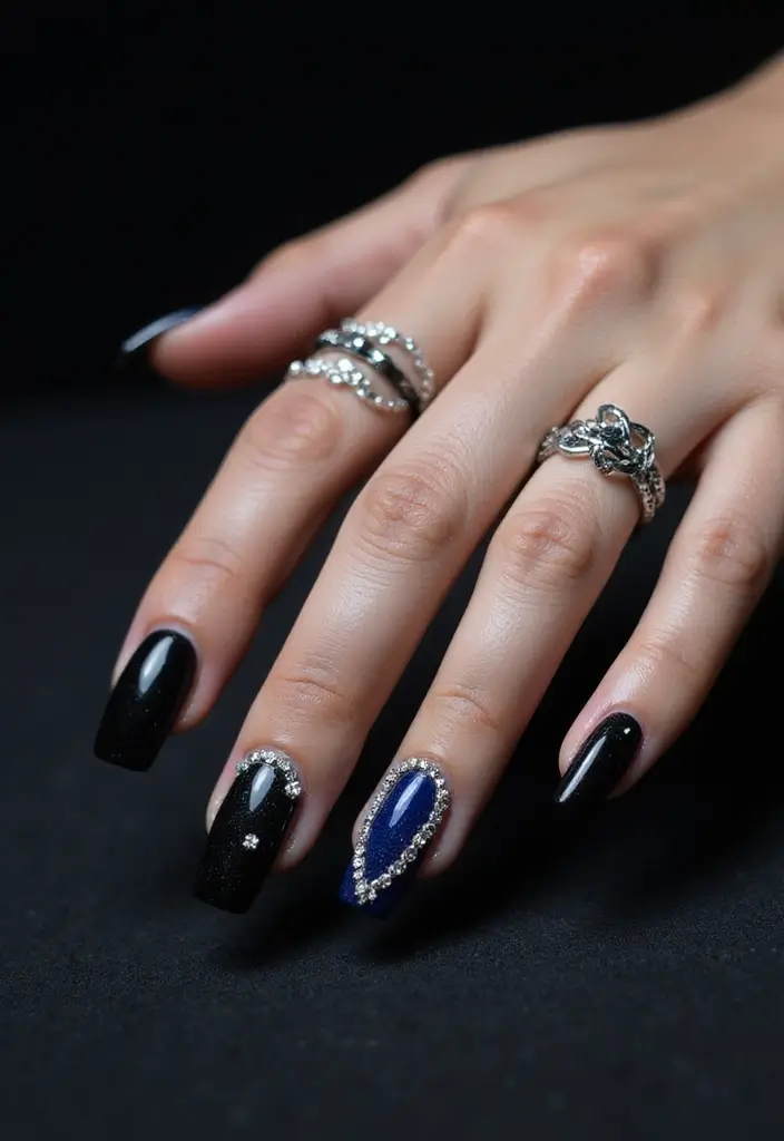 40 Rhinestone Nail Ideas for Dazzling Detail-Oriented Drama - 39. Edgy Chains and Rhinestones Nail Art