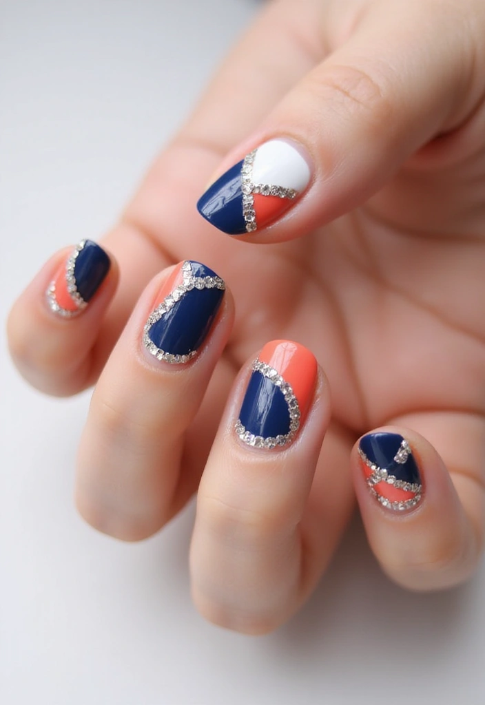 40 Rhinestone Nail Ideas for Dazzling Detail-Oriented Drama - 4. Geometric Nail Art with Rhinestone Details