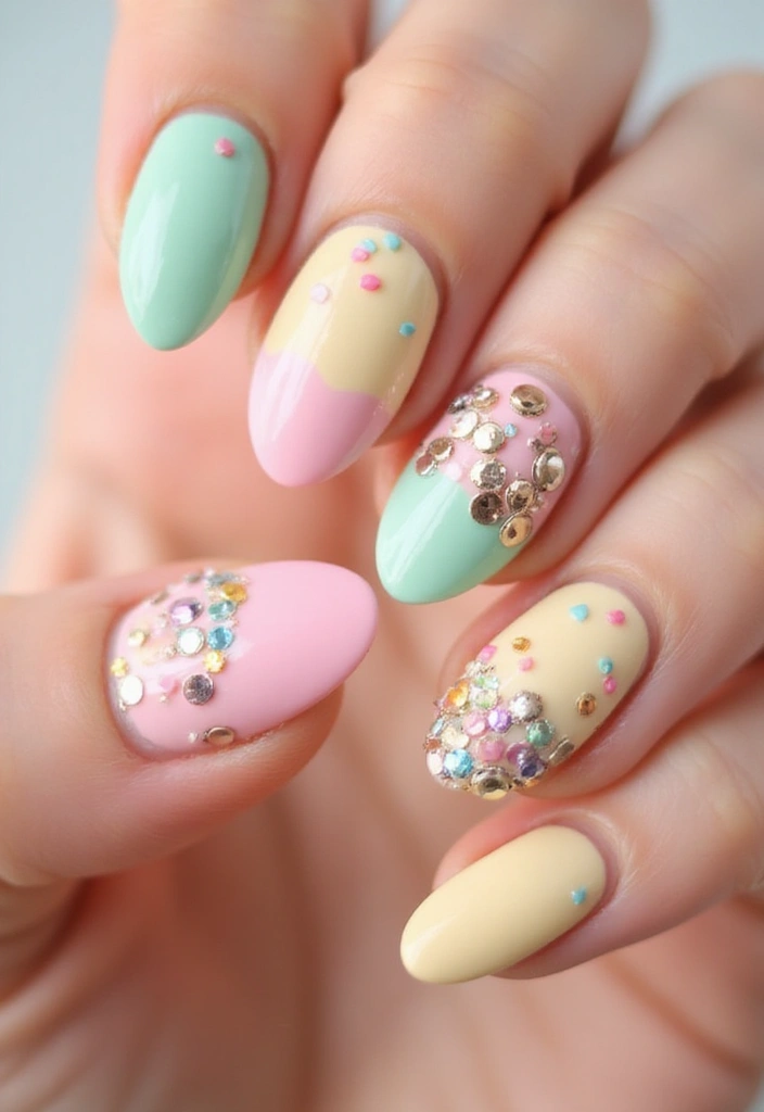 40 Rhinestone Nail Ideas for Dazzling Detail-Oriented Drama - 40. Whimsical Ice Cream Nails with Rhinestone Toppings