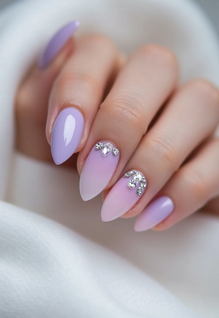 40 Rhinestone Nail Ideas for Dazzling Detail-Oriented Drama - 5. Ombre Nails with Rhinestone Trimmings