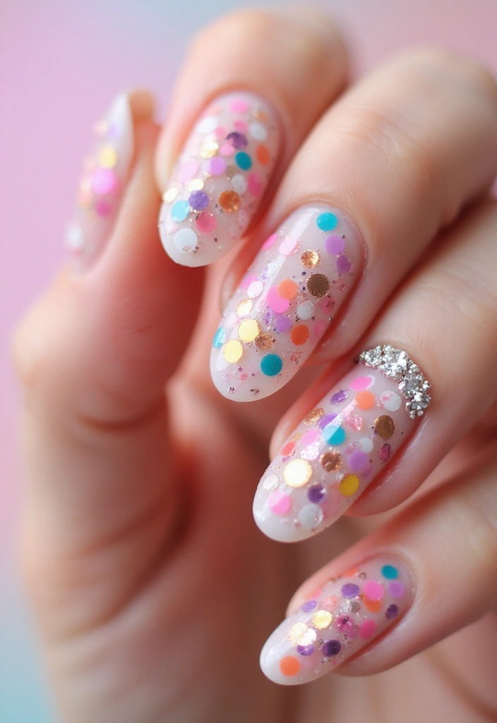 40 Rhinestone Nail Ideas for Dazzling Detail-Oriented Drama - 7. Colorful Confetti Nails with Rhinestones