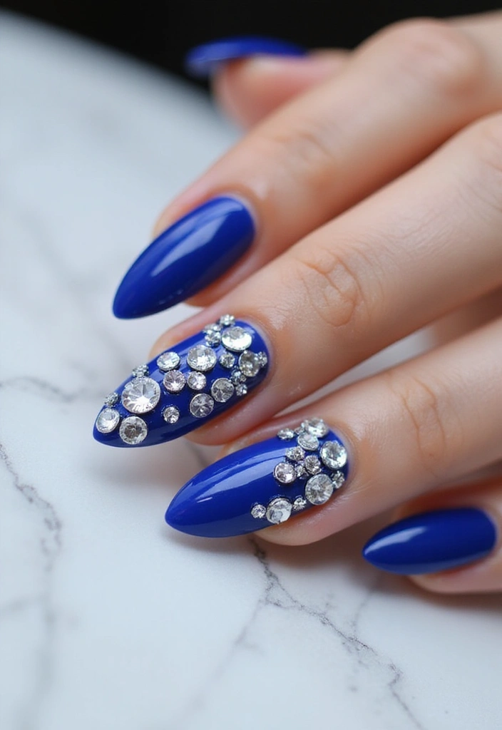 40 Rhinestone Nail Ideas for Dazzling Detail-Oriented Drama - 9. Red Carpet Glam with Rhinestone Clusters