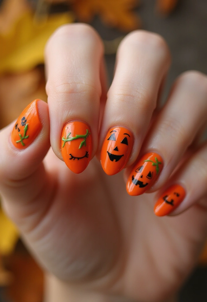 40 Spooky Halloween Nail Ideas for Thrilling Treat-Filled Thrills - 1. Whimsical Pumpkin Patch